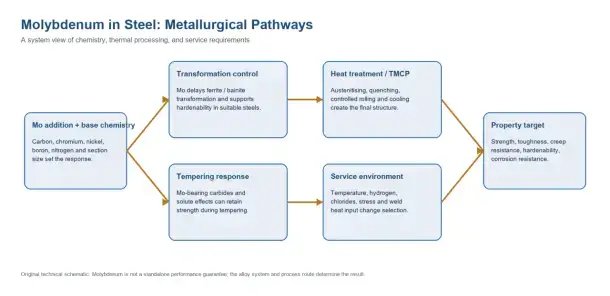 Molybdenum in Steel Metallurgy: Building Hardenability, Temper Resistance, Corrosion Resistance, and Creep Strength